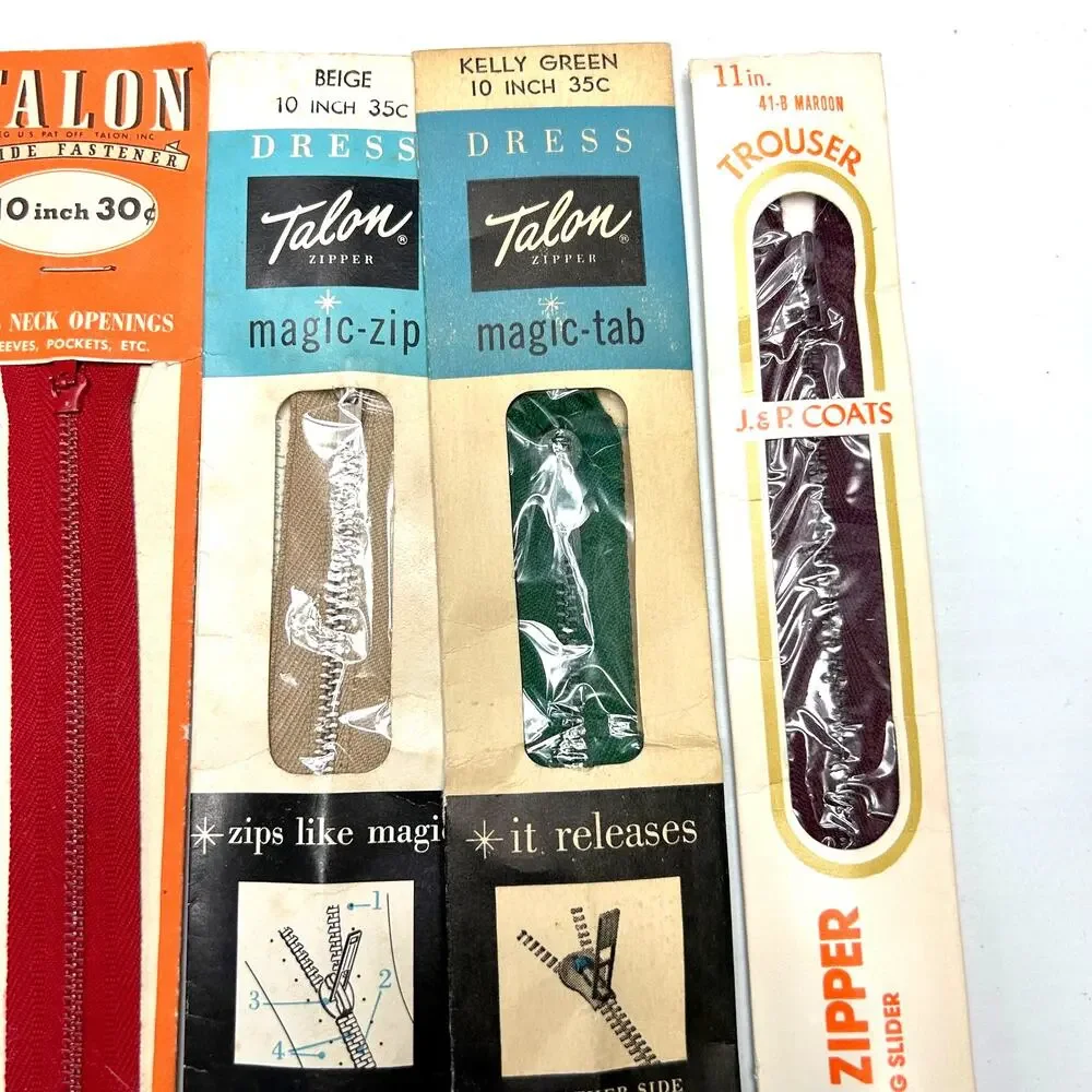 Vintage Skirt/Dress/Trouser Metal Zippers Talon,Crown,J & P Coats Lot of 7 NOSIP
